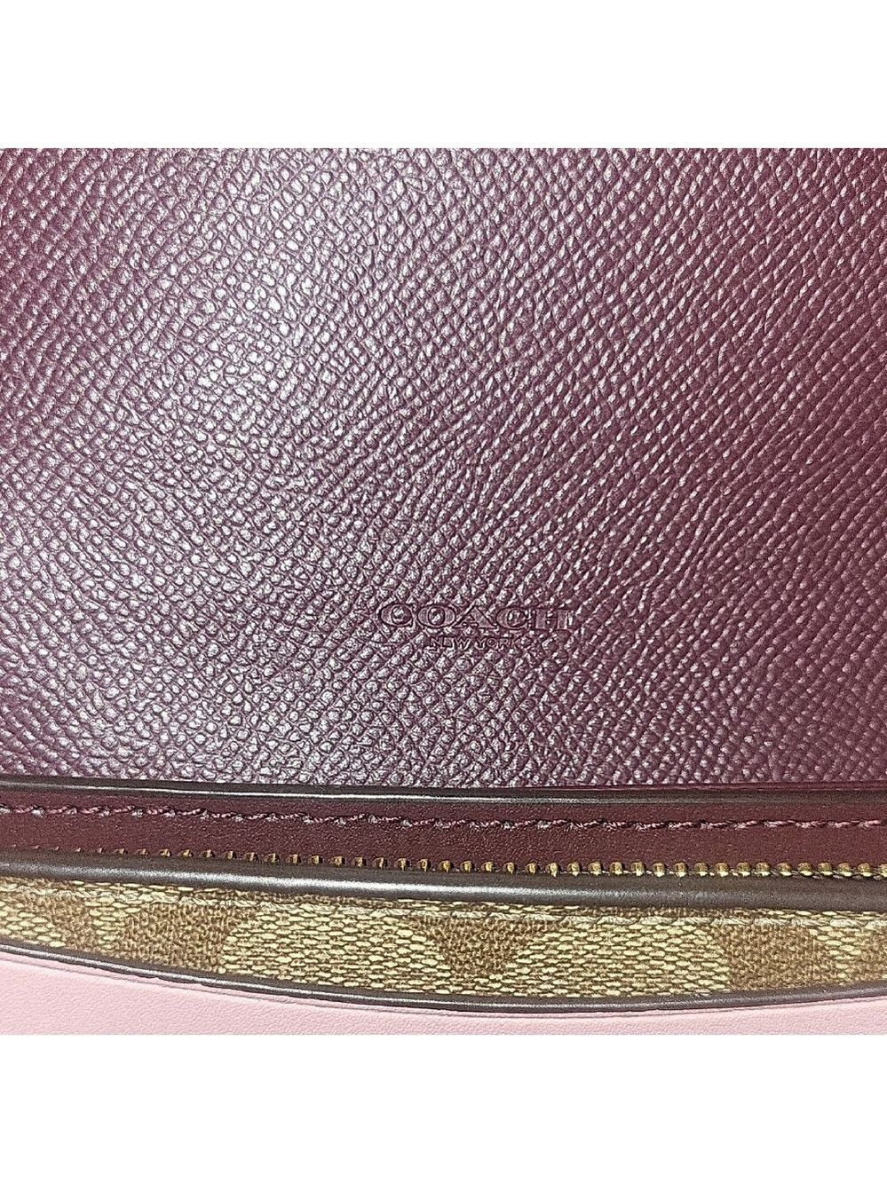 Coach Trifold Wallet in Burgundy, Pink & Brown Signature Canvas - Picture 2 of 13